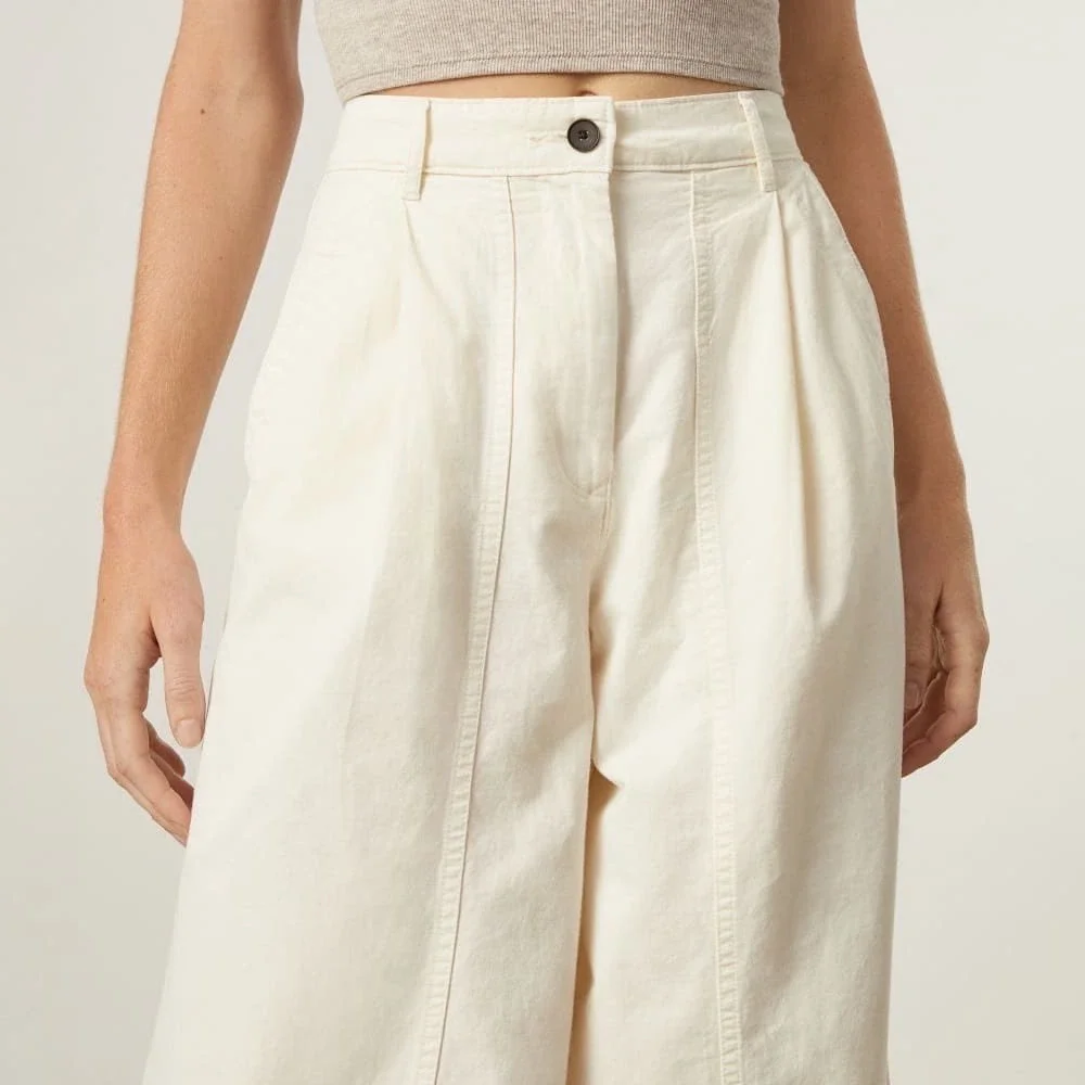 Everlane The Tourist Pant High Waist Bone White Wide Leg Cotton Linen 8